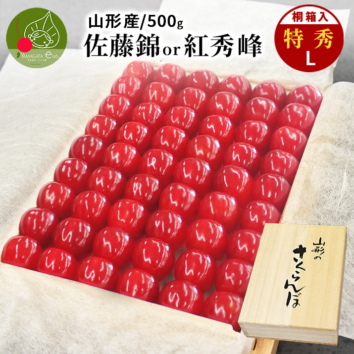 さくらんぼ 佐藤錦 or 紅秀峰 Lサイズ 500g 特秀 桐箱入 鏡詰め 山形県