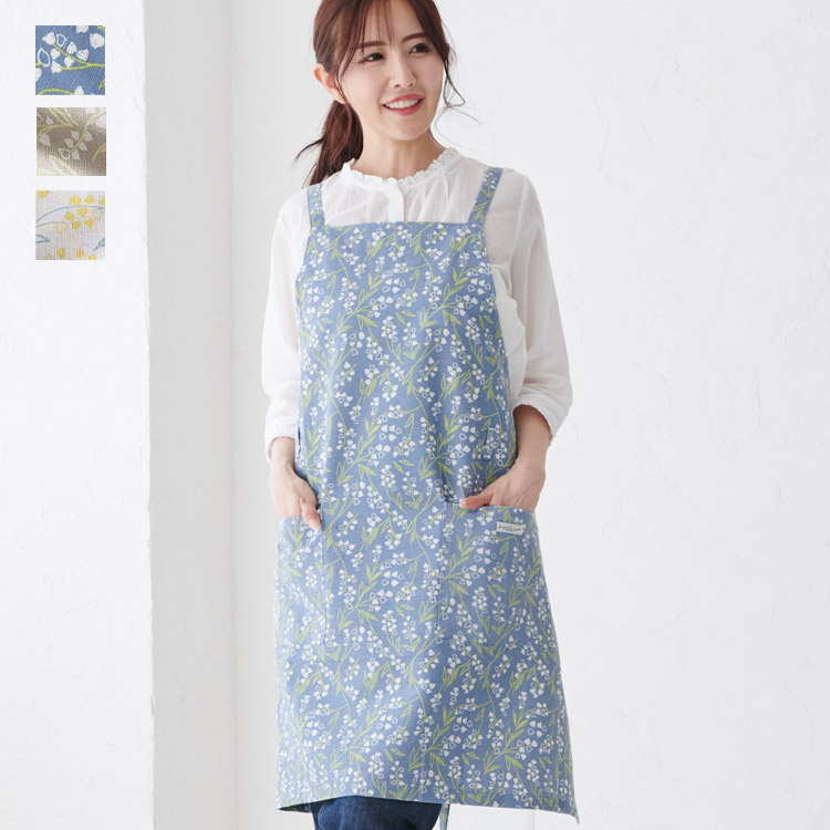すずらん柄エプロン クロス エプロン おしゃれ 保育士 ショート