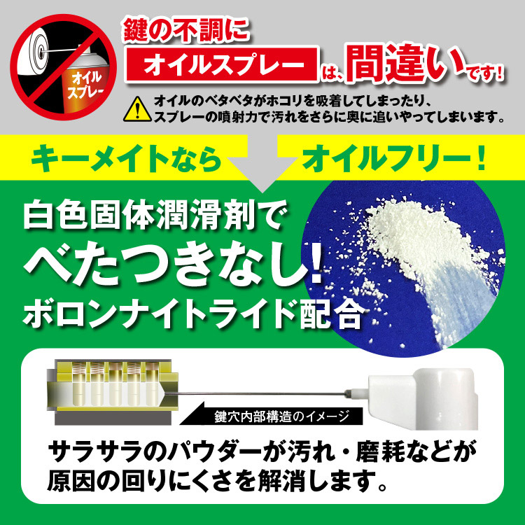 (送料無料)AZ ノズルが折りたためる鍵穴用 潤滑剤 キーメイト スプレー100ml/送料無料(北海道・沖縄・離島除く)｜azoil｜05