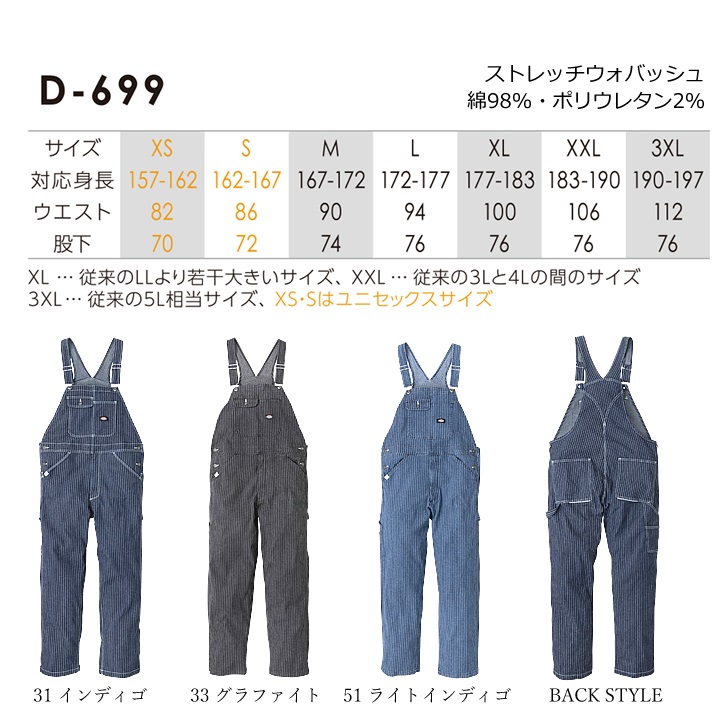 ディッキーズ サロペット オーバーオール つなぎ ストレッチ ウォバッシュストライプ D-699 作業服 作業着 Dickies｜azumanet2014｜06