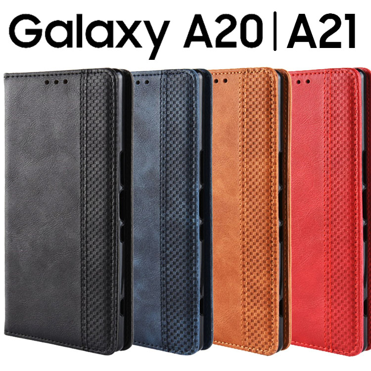 GalaxyA21/A20 チェックライン 手帳型 ケース カバー