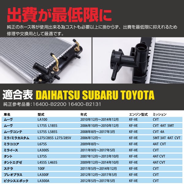 ラジエーター スバル プレオプラス LA300F 2012年12月〜2017年5月 6400-B2200 16400-B2131 純正同等品  :1900901005--10:AZZURRI SHOPPING - 通販 - Yahoo!ショッピング