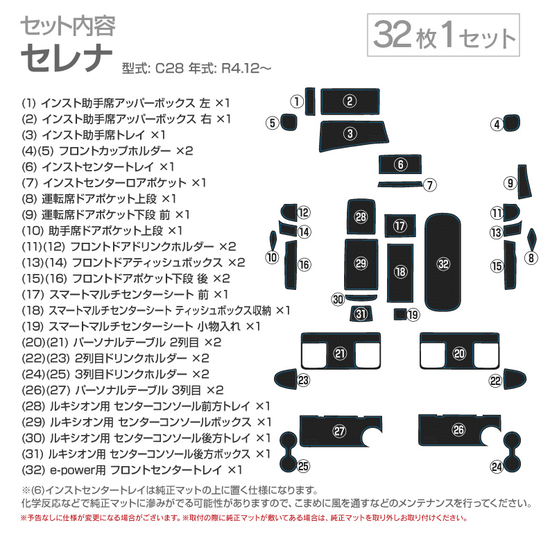 AZ) ラバーマット セレナ C28 SERENA ガソリン車用 ドアポケット