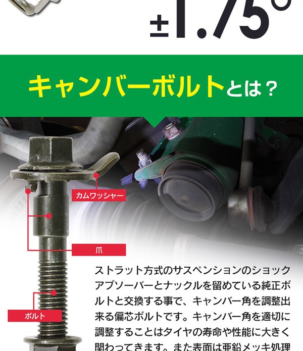 特別セール品】 ±1.75°キャンバーボルト ネコポス送料無料 ミツビシ M14 フロント 調整 2