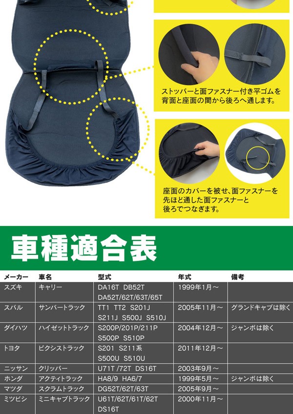 AZ) 軽トラ用 シートカバー 汎用 運転席・助手席 ヘッドレスト