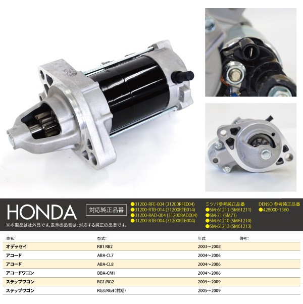 あす楽対応 1年保証 リビルト オデッセイ RB1 RB2 前期 セルモーター スターター 31200-RFE-004 別途送料が必要 北海道  九州地方 500円 沖縄県及び離島 1200円 2021年秋冬新作