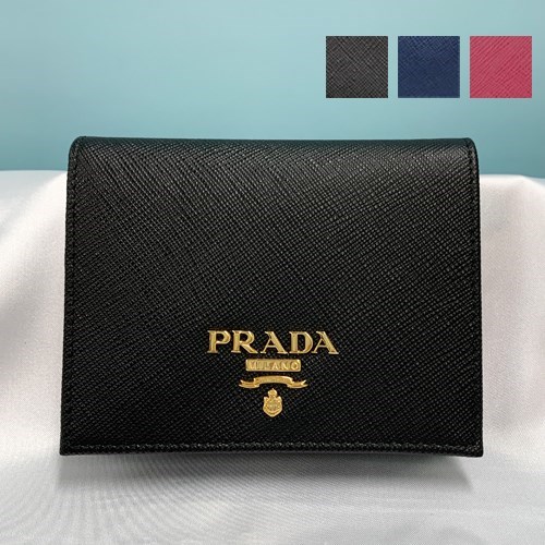 【BONUS ストア+5％】プラダ サフィアーノレザー 二つ折り財布 レディース ブラック レッド 1MV204QWA PRADA｜b-3