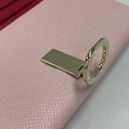 BVLGARI ブルガリ 長財布 ピンクベージュ レザー サークルロゴ