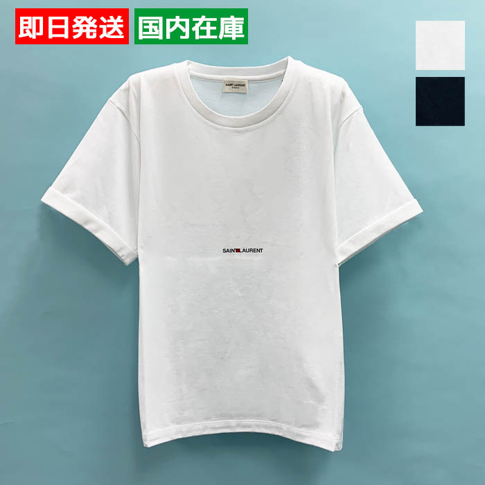 サンローラン ロゴ シンプル 半袖 Tシャツ コットンジャージ レディース ホワイト ブラック 460876YB2DQ SAINT LAURENT