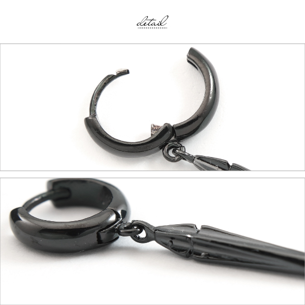 ピアス フープ ワンタッチ キャッチレス ブラック 揺れる ニードル