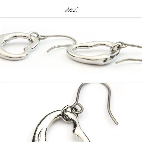 フック ピアス オープンハート 両耳 ドロップ 揺れる 純チタン  