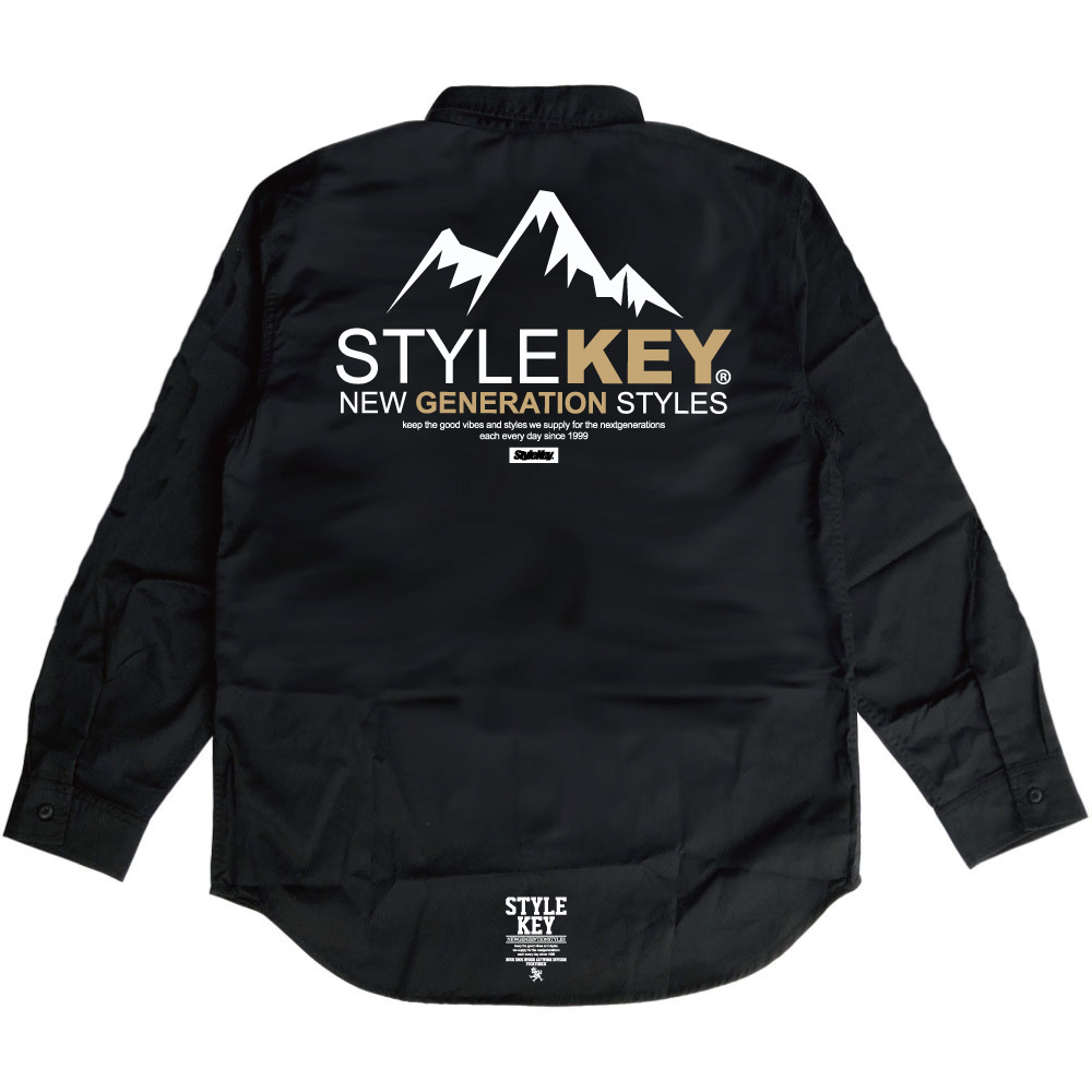 STYLEKEY スタイルキー 長袖ワークシャツ CLIFF L/S WORK SHIRT (SK23FW-BL01) ストリート系 ヒップホップ B系 ロゴ 大きいサイズ