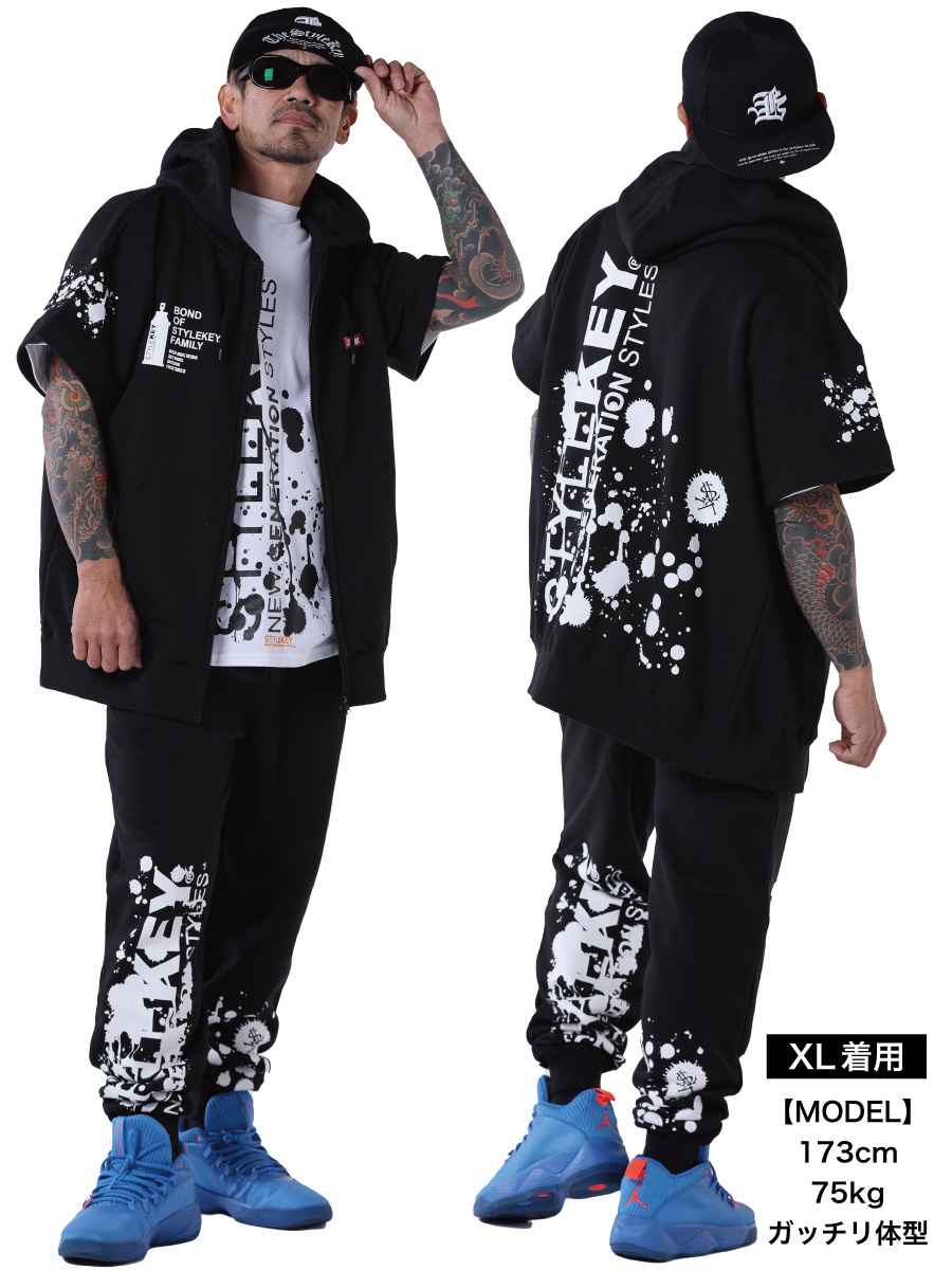 StyleKey（スタイルキー） 半袖ジップスウェットパーカー SPLASHER S/S