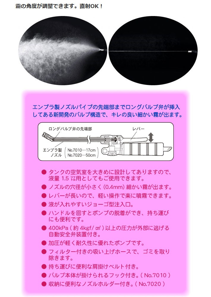 噴霧器 手動１L用No7010 業務用ホルモン剤残布用 噴霧器 手動 手動蓄圧