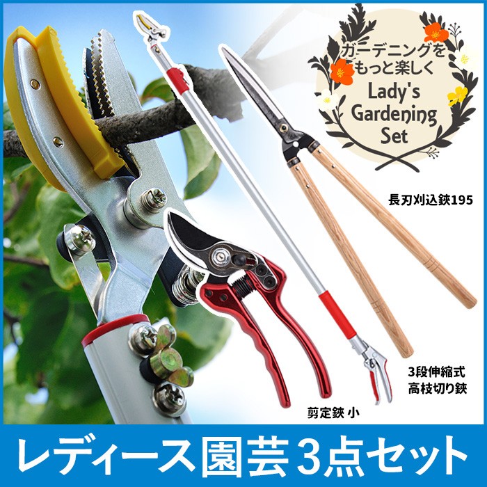 高枝切りバサミ園芸3点セット3段伸縮式高枝切鋏＆長刃刈込鋏＆剪定鋏小