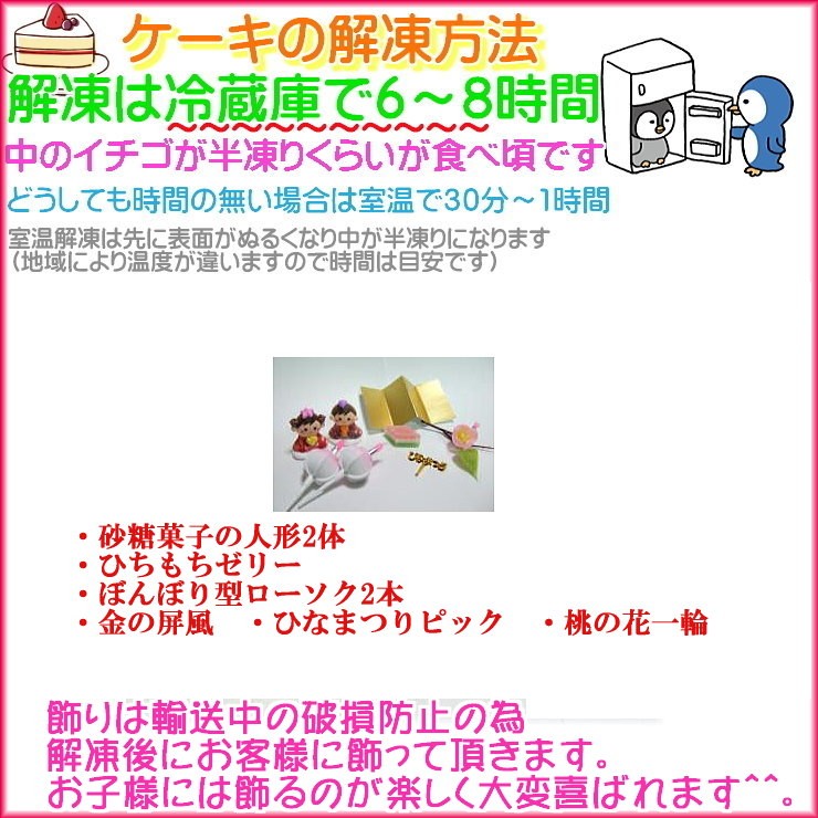 ひな祭りケーキの解凍方法と飾りの内容