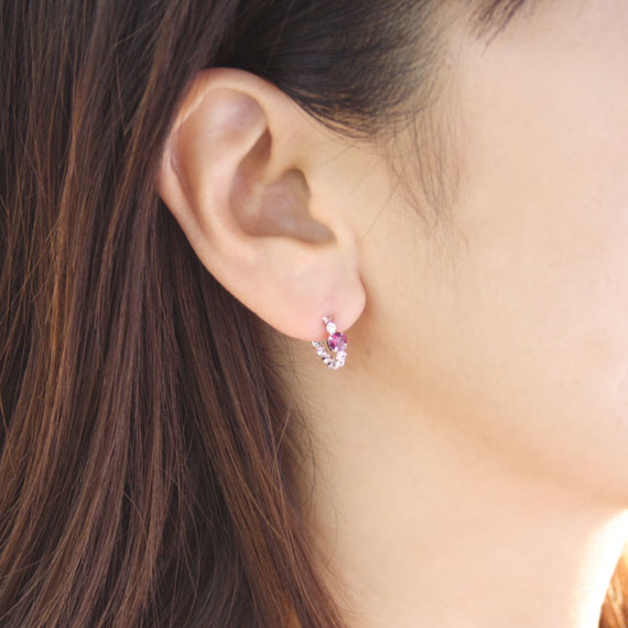 ロードライト ガーネット ピアス K10ホワイトゴールド レディース