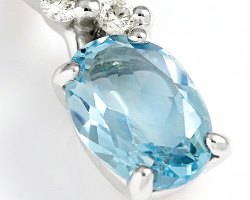 アクアマリン ネックレス レディース K10WGk 5×7mm ダイヤモンド0.06ct