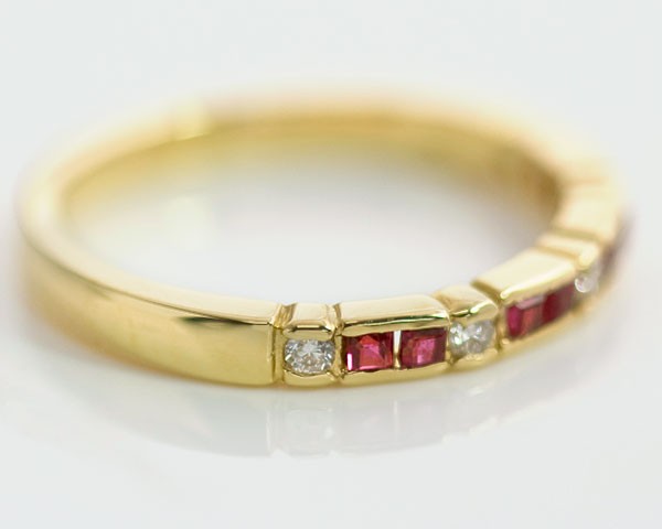 大人気！まとめ一覧 ルビー 8石 ダイヤモンド 5石 計0.1ct ハーフエタニティ リング アクセサリー