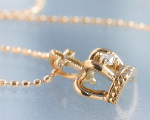 ネックレス ダイヤモンド クラウン 王冠 クロス K10ピンクゴールド 4月