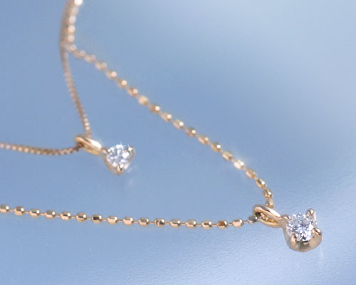 ネックレス ダイヤモンド0.07ct+0.03ct 2連ネックレス K10ピンク