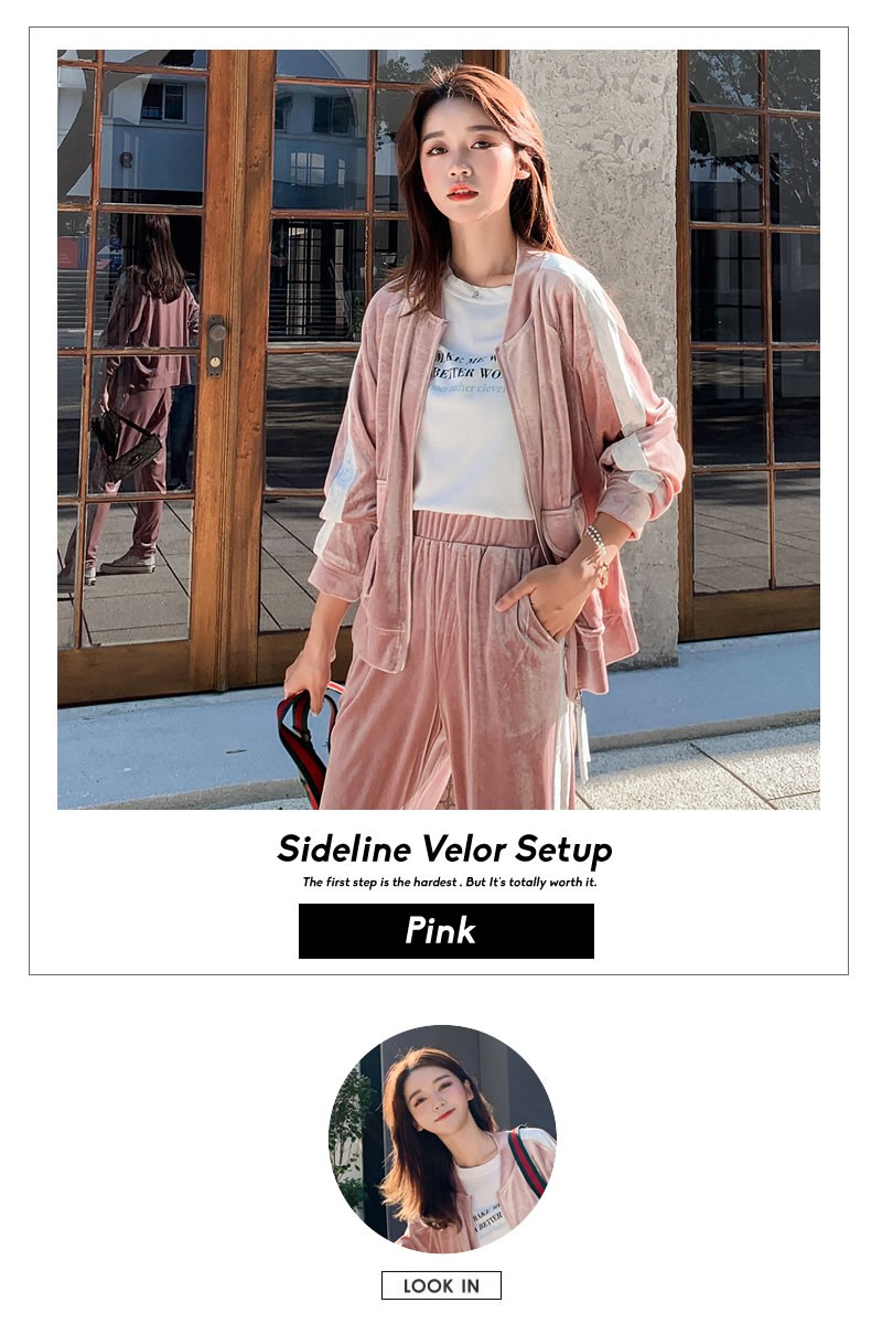 レディース ベロア セットアップ 韓国ファッション ジャージ ルームウェア 上下セット 秋冬 可愛い おしゃれ ゆったり サイドライン Ststw015 ペアルック専門店 Like 通販 Yahoo ショッピング