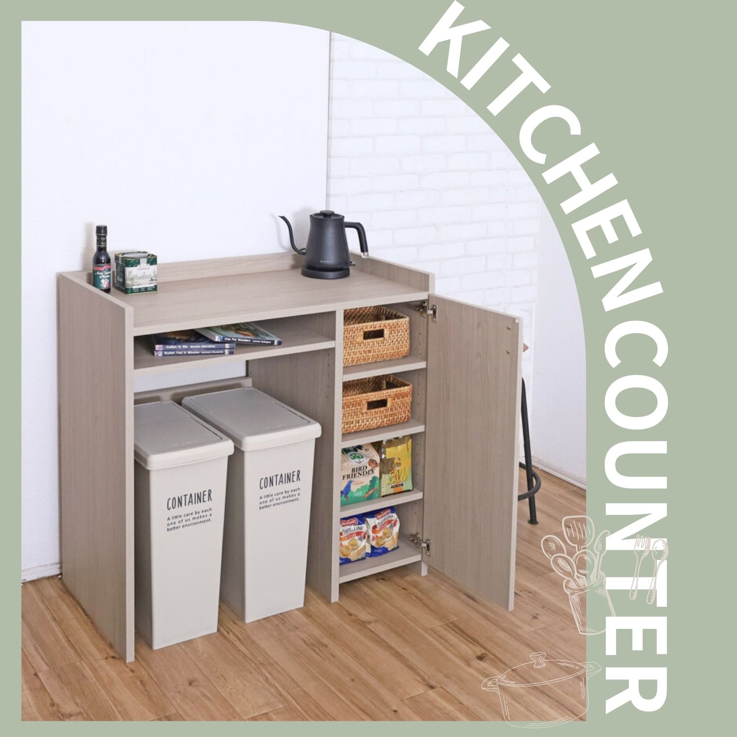 タカシン家具工業 キッチン 幅90 ゴミ箱収納 カウンター ラック レンジ