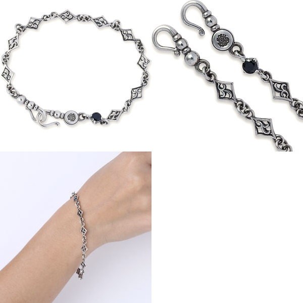 AQUA SILVER アクアシルバー アラベスク ブレスレット 約58g AQUA SILVER（アクアシルバー） メンズブラックCZアラベスクシルバー