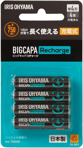 アイリス BCR?S4MH／4B  充電池 ニッケル水素電池 単4形 4本パック BIG CAPA Recharge｜b-surprisep