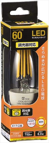 OHM LED�d�� �t�B�������g �V�����f���A E17 60���� 6W �d���F �N���A ������Ή� LDC6L?E17�^D C6 06?3487 �I�[���d�@
