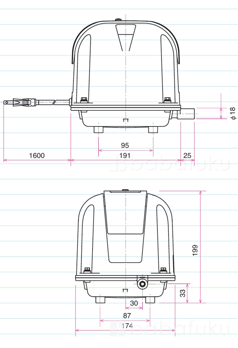 安永エアポンプ AP-120F ( LP-120H・LP-120H(S)の後継機種 ) / 浄化槽