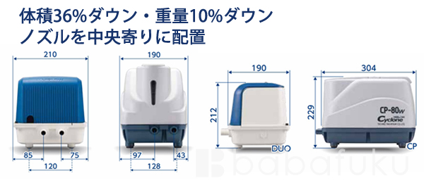 浄化槽ブロア テクノ高槻 DUO-80 L(左) (CP-80W Lの後継機種) /合併浄化槽