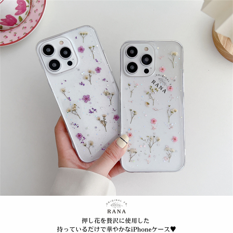 ドライフラワー iPhone17 16e クリアケース 押し花 iPhone15Pro ケース
