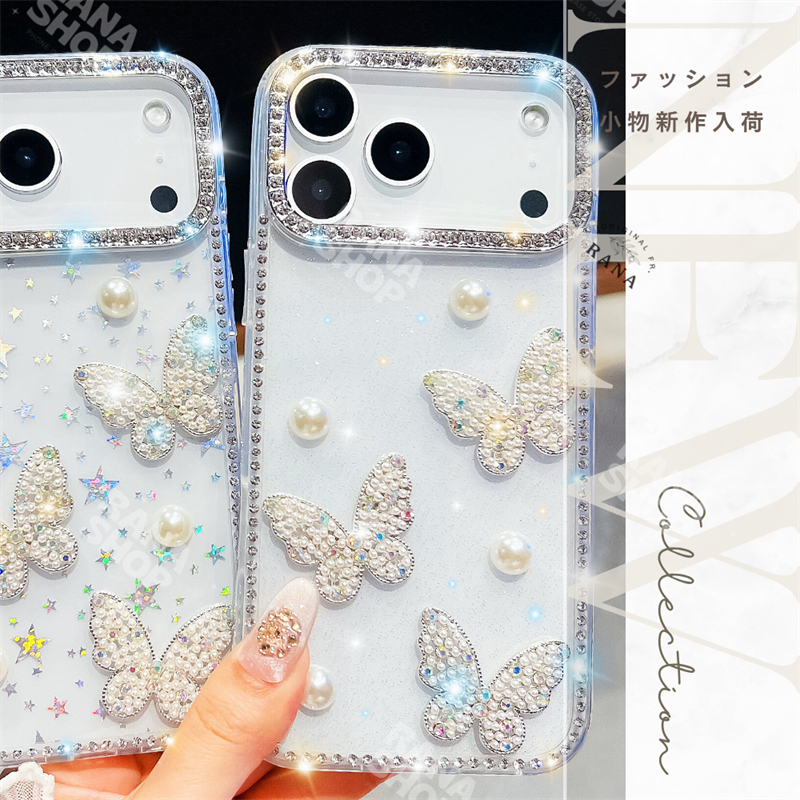 バタフライ♡キラキラ✨レインボー 花 フラワー 惑星 フチ iPhoneケース パール調 iPhone ケース アイフォン16 韓国 キラキラ 蝶々 パール