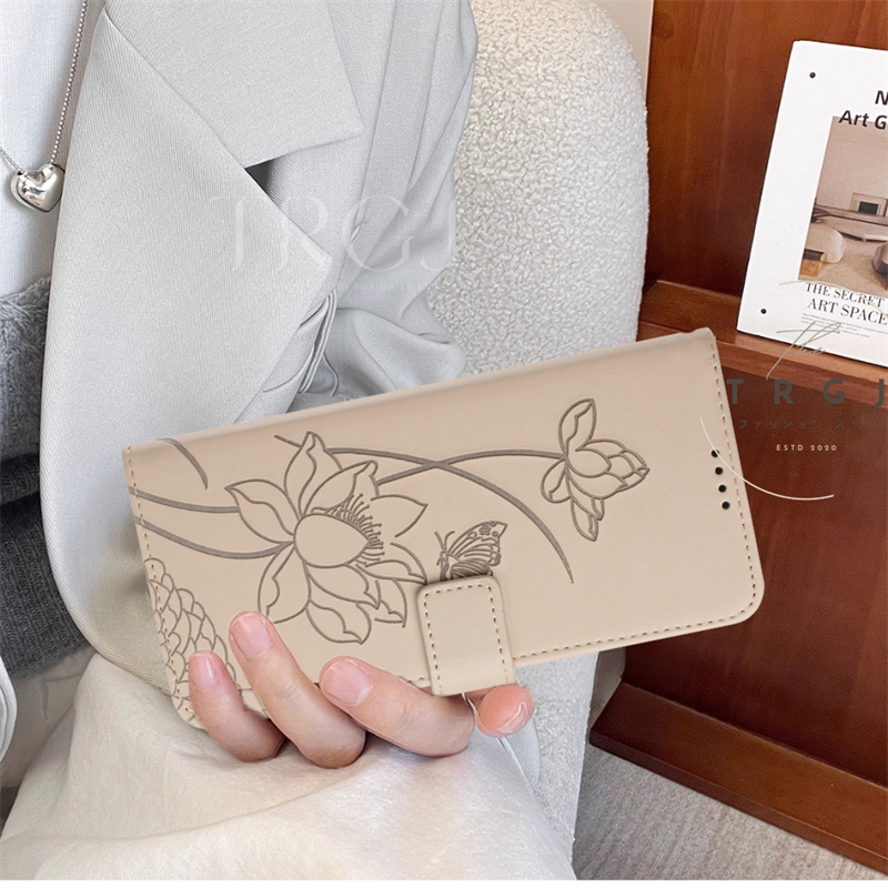 AQUOS sense10 ケース 手帳型 手帳型スマホケース 蓮の花 花柄 型押し