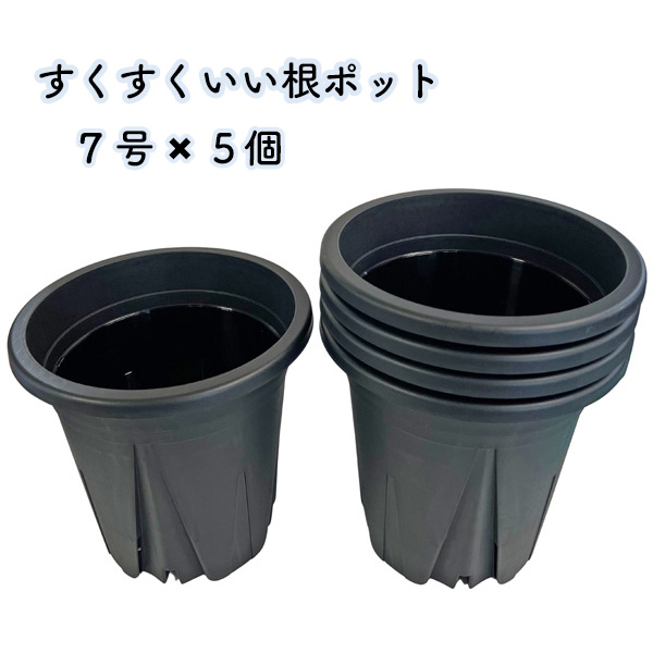 すくすくいい根ポット 7号 ブラック 5個セット スリット鉢 日本製 黒