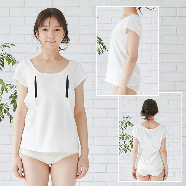 助産師会推奨 授乳インナー コットン100 穴あきシャツ(一分袖) 授乳用インナーモーブラ 授乳用穴あきインナー モーハウスブラ MO-HOUSE