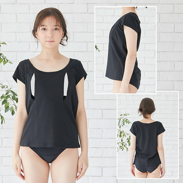 助産師会推奨 授乳インナー コットン100 穴あきシャツ(一分袖) 授乳用インナーモーブラ 授乳用穴あきインナー モーハウスブラ MO-HOUSE
