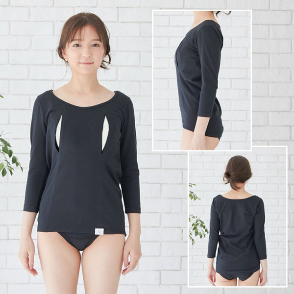 助産師会推奨 授乳インナー シンプル穴あき（七分袖）モーブラ 授乳用穴あきインナー モーハウスブラ MO-HOUSE  日本製 フェムテック Femtech