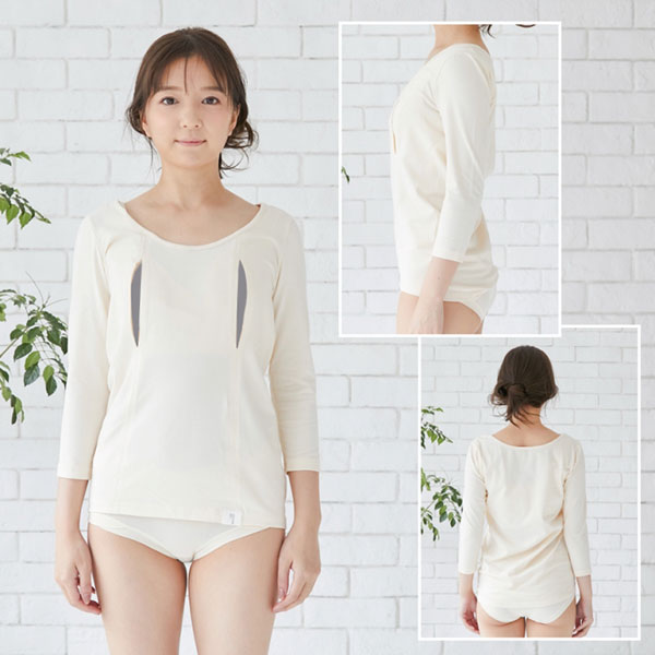 助産師会推奨 授乳インナー シンプル穴あき（七分袖）モーブラ 授乳用穴あきインナー モーハウスブラ MO-HOUSE  日本製 フェムテック Femtech