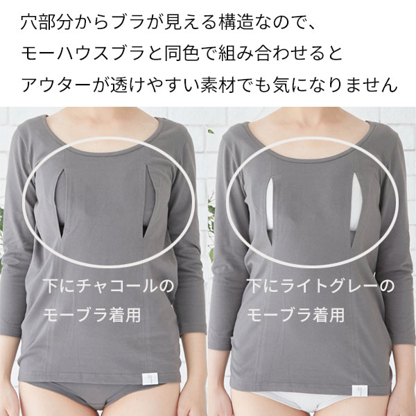 助産師会推奨 授乳インナー シンプル穴あき（七分袖）モーブラ 授乳用穴あきインナー モーハウスブラ MO-HOUSE  日本製 フェムテック Femtech