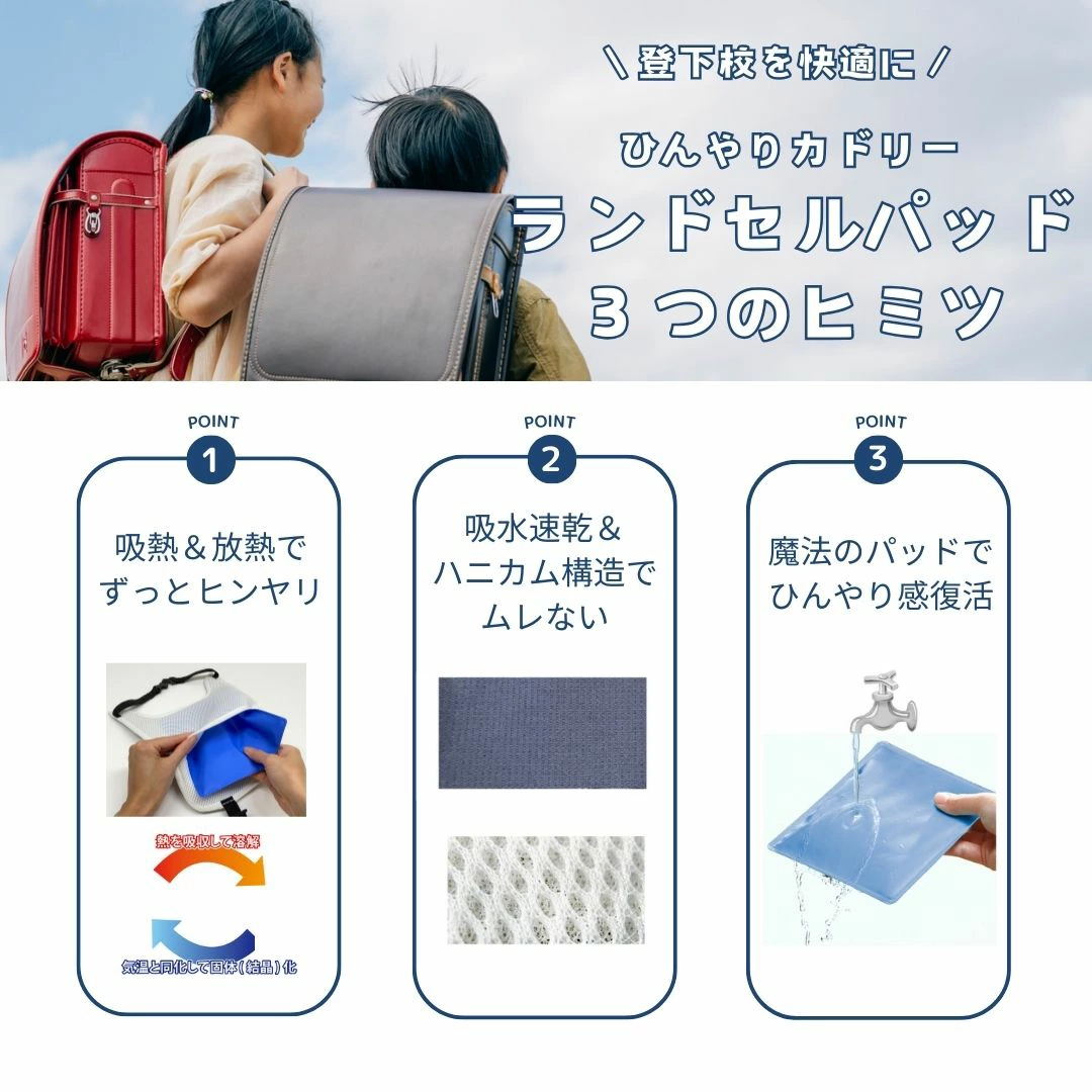 ランドセルパッド 日本製 ひんやりカドリー エイテックス 保冷シート クールパッド 暑さ対策 熱中症対策 吸熱 放熱 冷却パッド ハニカムメッシュ 蒸れ対策