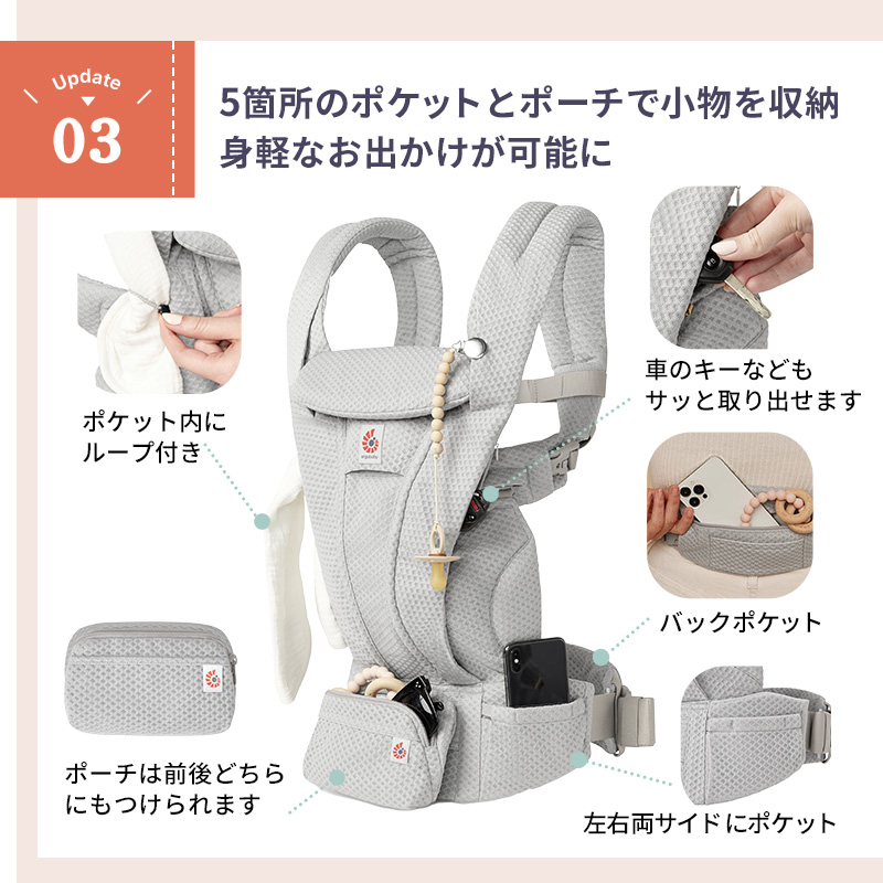 【最新モデル】エルゴベビー オムニ デラックス フルメッシュ 新デザイン ポーチ付き 日本正規品 ergobaby OMNI Deluxe 抱っこ紐 5ポケット Soft Flex