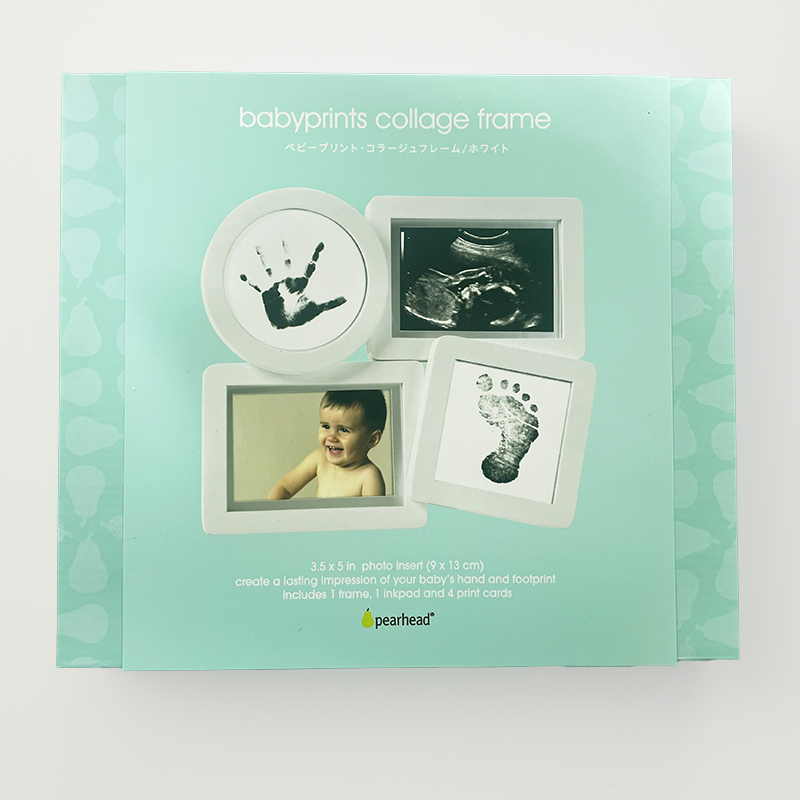 赤ちゃん記念の写真立て pearhead ペアヘッド 手洗い不要 ベビープリント・コラージュフレーム 足形・手形が簡単に取れる インク不要