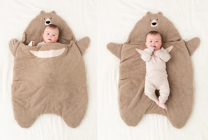 スリーピングバッグ くま ベビー用寝袋 防寒 ベビー布団 赤ちゃん お昼寝布団 スリーパー ブラウン ベージュ