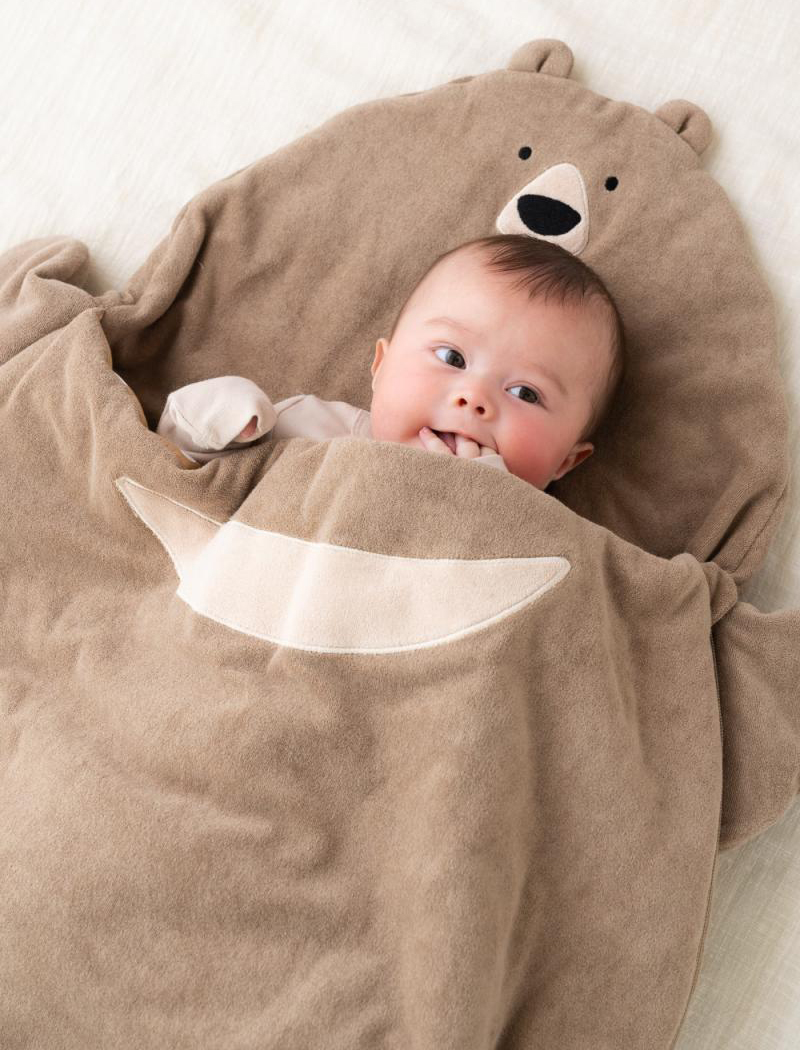 スリーピングバッグ くま ベビー用寝袋 防寒 ベビー布団 赤ちゃん お昼寝布団 スリーパー ブラウン ベージュ