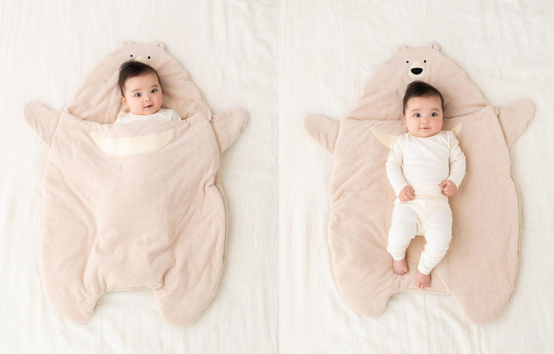スリーピングバッグ くま ベビー用寝袋 防寒 ベビー布団 赤ちゃん お昼寝布団 スリーパー ブラウン ベージュ
