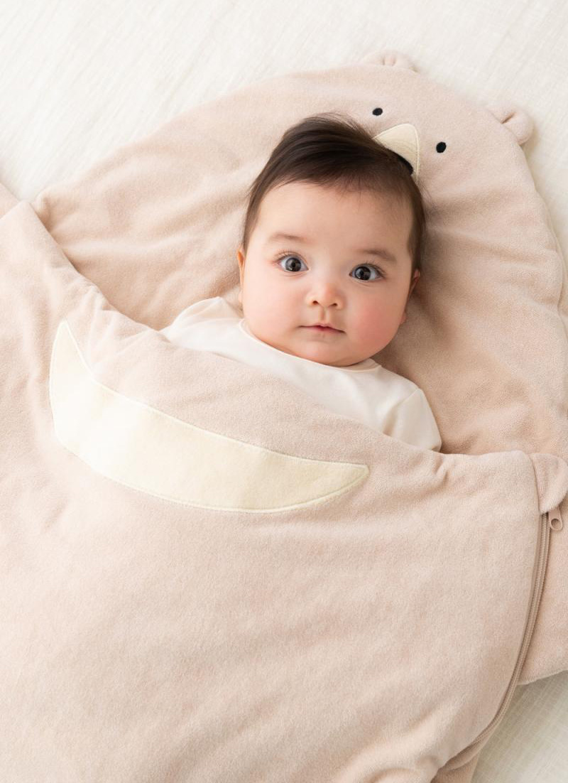 スリーピングバッグ くま ベビー用寝袋 防寒 ベビー布団 赤ちゃん お昼寝布団 スリーパー ブラウン ベージュ