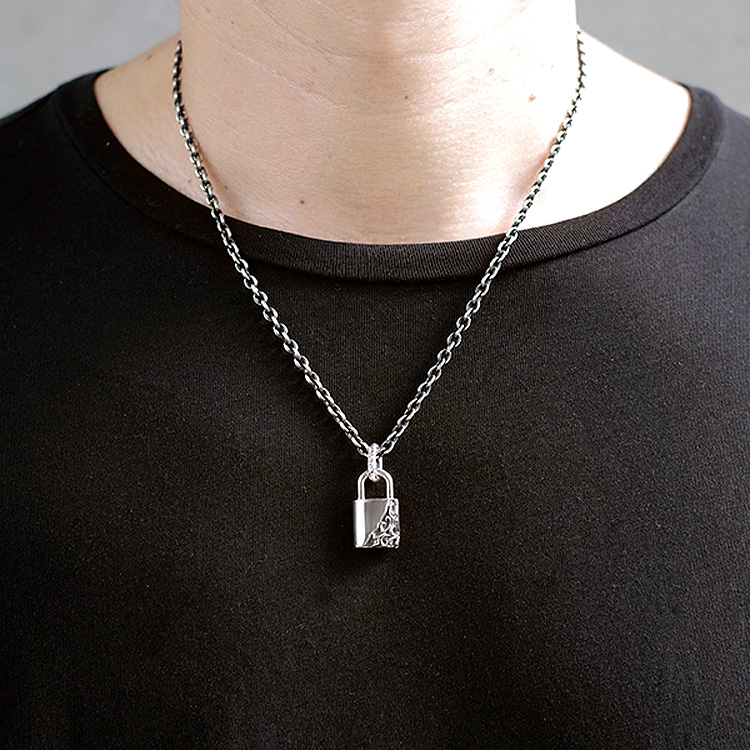 ★美品★ DEAL Ltd シルバー 950 パドロック ネックレス チェーン DEAL DESIGN（ディールデザイン） クラック パドロック シルバー