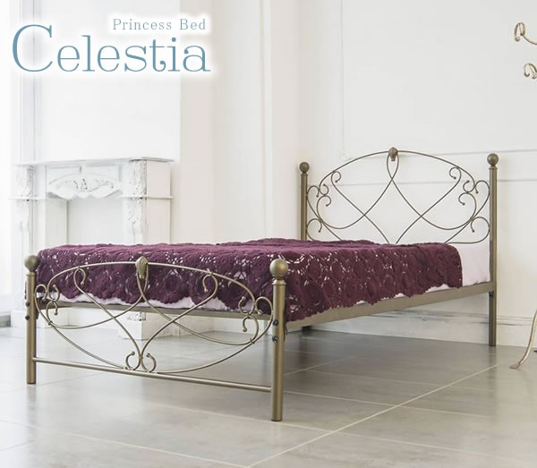 ベッドフレーム　シングル　アイアンベッド　 女の子　お姫様　茶色(ブラウン) Edith アイアンデイベッド 【ショートセミシングル】 スチール×木・異